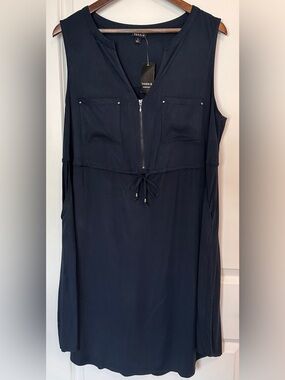 Torrid Navy Blue Challis Dress Size 1X (14/16) Zip Front Pockets NWT